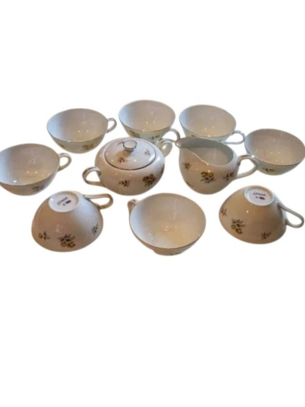 Vintage Porcelain Tea Set Ariel by Yamato Fine China Japan Serves 8 Sugar Cream